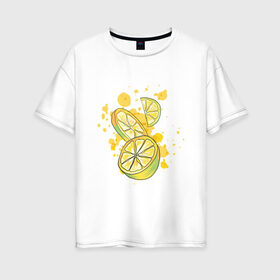 Женская футболка хлопок Oversize с принтом Лимон и Лайм в Санкт-Петербурге, 100% хлопок | свободный крой, круглый ворот, спущенный рукав, длина до линии бедер
 | art | food | juice | juicy | lemon | lime | summer | watercolor | watercolour | акварель | акварельные фрукты | арт | брызги | витамин с | еда | желтый лимон | зеленый лайм | иллюстрация | лето | правильное питание | природа | рисунок