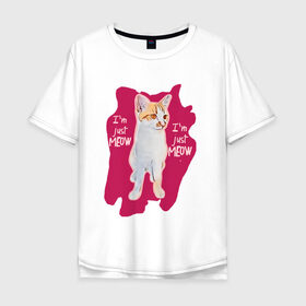 Мужская футболка хлопок Oversize с принтом The shusha cat в Санкт-Петербурге, 100% хлопок | свободный крой, круглый ворот, “спинка” длиннее передней части | cat | shusha | брызги | кошка | краска | розовый