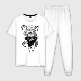 Мужская пижама хлопок с принтом Токийский гуль иероглифы в Санкт-Петербурге, 100% хлопок | брюки и футболка прямого кроя, без карманов, на брюках мягкая резинка на поясе и по низу штанин
 | anime | kaneki ken | tokyo ghoul | tokyo ghoul: re | аниме | анимэ | гули | джузо сузуя | канеки кен | кузен йошимура | наки | нишики нишио | ре | ренджи йомо | ризе камиширо | токийский гуль | тоука киришима | ута