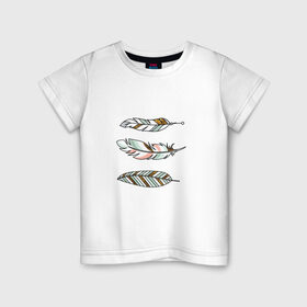 Детская футболка хлопок с принтом Цветные перья в Санкт-Петербурге, 100% хлопок | круглый вырез горловины, полуприлегающий силуэт, длина до линии бедер | бохо | перышки | перья | цветные перья