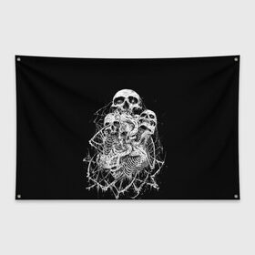 Флаг-баннер с принтом ЧЕРЕПА в Санкт-Петербурге, 100% полиэстер | размер 67 х 109 см, плотность ткани — 95 г/м2; по краям флага есть четыре люверса для крепления | black | death | horror | metal | skull | white | арт | белый | зомби | кости | паутина | скелет | череп | черный