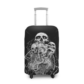 Чехол для чемодана 3D с принтом ЧЕРЕПА в Санкт-Петербурге, 86% полиэфир, 14% спандекс | двустороннее нанесение принта, прорези для ручек и колес | black | death | horror | metal | skull | white | арт | белый | зомби | кости | паутина | скелет | череп | черный