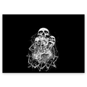 Поздравительная открытка с принтом ЧЕРЕПА в Санкт-Петербурге, 100% бумага | плотность бумаги 280 г/м2, матовая, на обратной стороне линовка и место для марки
 | Тематика изображения на принте: black | death | horror | metal | skull | white | арт | белый | зомби | кости | паутина | скелет | череп | черный