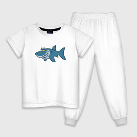 Детская пижама хлопок с принтом АКУЛЕНОК в Санкт-Петербурге, 100% хлопок |  брюки и футболка прямого кроя, без карманов, на брюках мягкая резинка на поясе и по низу штанин
 | Тематика изображения на принте: fish | megalodon | shark | teeth | white shark | акула | белая акула | зубы | мегалодон | рыба