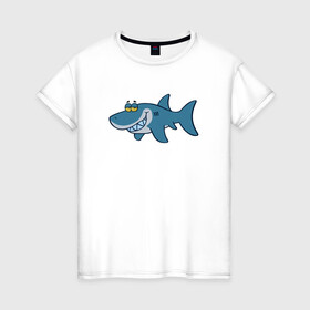 Женская футболка хлопок с принтом АКУЛЕНОК в Санкт-Петербурге, 100% хлопок | прямой крой, круглый вырез горловины, длина до линии бедер, слегка спущенное плечо | fish | megalodon | shark | teeth | white shark | акула | белая акула | зубы | мегалодон | рыба