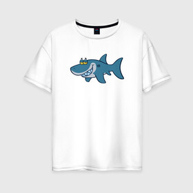 Женская футболка хлопок Oversize с принтом АКУЛЕНОК в Санкт-Петербурге, 100% хлопок | свободный крой, круглый ворот, спущенный рукав, длина до линии бедер
 | fish | megalodon | shark | teeth | white shark | акула | белая акула | зубы | мегалодон | рыба