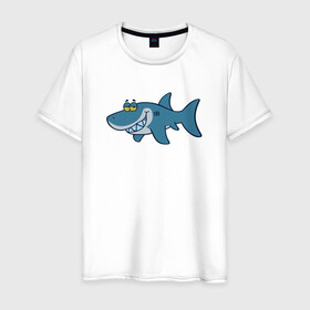 Мужская футболка хлопок с принтом АКУЛЕНОК в Санкт-Петербурге, 100% хлопок | прямой крой, круглый вырез горловины, длина до линии бедер, слегка спущенное плечо. | fish | megalodon | shark | teeth | white shark | акула | белая акула | зубы | мегалодон | рыба