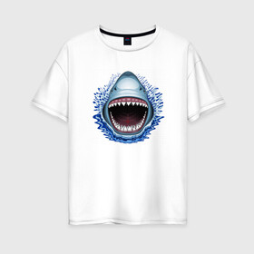 Женская футболка хлопок Oversize с принтом АКУЛА ЧЕЛЮСТИ в Санкт-Петербурге, 100% хлопок | свободный крой, круглый ворот, спущенный рукав, длина до линии бедер
 | fish | jaws | megalodon | shark | teeth | white shark | акула | белая акула | зубы | клыки | мегалодон | пасть | рот | рыба | челюсти
