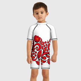 Детский купальный костюм 3D с принтом ХОХЛОМА в Санкт-Петербурге, Полиэстер 85%, Спандекс 15% | застежка на молнии на спине | ветки | земляника | земляники | красные | одежда | ромашки | русь | рябина | рябины | сочные | традиционная | узоры | хохлома | цветы | ягоды