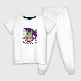 Детская пижама хлопок с принтом Тоторо в Санкт-Петербурге, 100% хлопок |  брюки и футболка прямого кроя, без карманов, на брюках мягкая резинка на поясе и по низу штанин
 | аниме | иероглифы | мой сосед тоторо | персонаж | рисунок | робот | тоторо