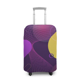 Чехол для чемодана 3D с принтом ГЕОМЕТРИЧЕСКИЕ ЛИНИИ в Санкт-Петербурге, 86% полиэфир, 14% спандекс | двустороннее нанесение принта, прорези для ручек и колес | 3d | 3д | геометрические линии | геометрия | желтый | круги | линия | оранжевый | пурпурный | розовый | синий | фиолетовый
