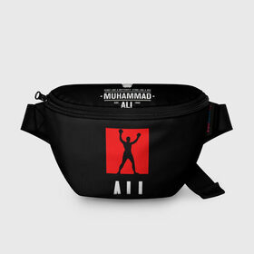 Поясная сумка 3D с принтом Muhammad Ali в Санкт-Петербурге, 100% полиэстер | плотная ткань, ремень с регулируемой длиной, внутри несколько карманов для мелочей, основное отделение и карман с обратной стороны сумки застегиваются на молнию | muhammad ali бокс легенда ринг чемпион