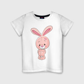 Детская футболка хлопок с принтом скромный зайка в Санкт-Петербурге, 100% хлопок | круглый вырез горловины, полуприлегающий силуэт, длина до линии бедер | Тематика изображения на принте: детсике | зайка | зайченок | зайчик | кролик | милаш | рисунок | скромный