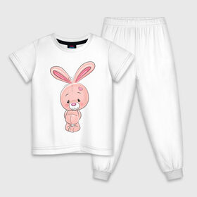 Детская пижама хлопок с принтом скромный зайка в Санкт-Петербурге, 100% хлопок |  брюки и футболка прямого кроя, без карманов, на брюках мягкая резинка на поясе и по низу штанин
 | Тематика изображения на принте: детсике | зайка | зайченок | зайчик | кролик | милаш | рисунок | скромный