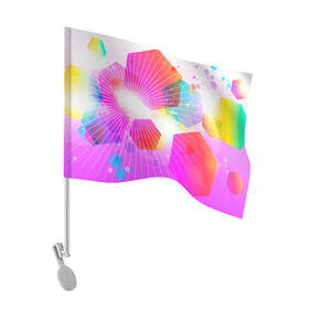 Флаг для автомобиля с принтом шечтиугольники яркие в Санкт-Петербурге, 100% полиэстер | Размер: 30*21 см | абстракция | геометрия | линии | лучи | радуга | фигуры | цвета | щестиугольник | яркие