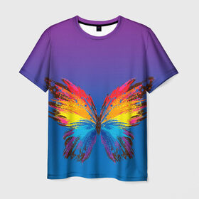 Мужская футболка 3D с принтом красочная бабочка в Санкт-Петербурге, 100% полиэфир | прямой крой, круглый вырез горловины, длина до линии бедер | абстрактное искусство | бабочка | беспозвоночные | брызги | градиент | краска | красочная | крылья | лето | мотыльки и бабочки | насекомое | радуга | ярко