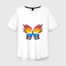 Мужская футболка хлопок Oversize с принтом бабочка краской в Санкт-Петербурге, 100% хлопок | свободный крой, круглый ворот, “спинка” длиннее передней части | бабочка | беспозвоночные | брызги | градиент | краска | красочная | крылья | лето | мотыльки и бабочки | насекомое | насекомые | радуга | ярко