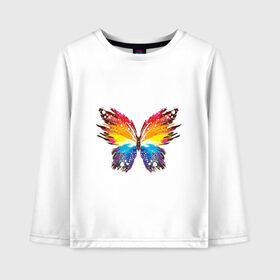 Детский лонгслив хлопок с принтом бабочка краской в Санкт-Петербурге, 100% хлопок | круглый вырез горловины, полуприлегающий силуэт, длина до линии бедер | бабочка | беспозвоночные | брызги | градиент | краска | красочная | крылья | лето | мотыльки и бабочки | насекомое | насекомые | радуга | ярко
