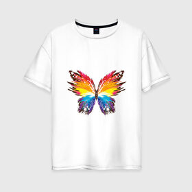 Женская футболка хлопок Oversize с принтом бабочка краской в Санкт-Петербурге, 100% хлопок | свободный крой, круглый ворот, спущенный рукав, длина до линии бедер
 | бабочка | беспозвоночные | брызги | градиент | краска | красочная | крылья | лето | мотыльки и бабочки | насекомое | насекомые | радуга | ярко