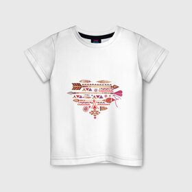 Детская футболка хлопок с принтом сердечко индейцы в Санкт-Петербурге, 100% хлопок | круглый вырез горловины, полуприлегающий силуэт, длина до линии бедер | акварель | индейцы | краска | рисунок | сердечко | узор