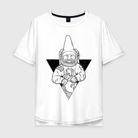 Мужская футболка хлопок Oversize с принтом Gnome Chompski Astronaut в Санкт-Петербурге, 100% хлопок | свободный крой, круглый ворот, “спинка” длиннее передней части | garden gnome | gnome alone | little rocket man | гном чомски | маленький космонавт | один гнома | садовый гном