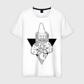 Мужская футболка хлопок с принтом Gnome Chompski Astronaut в Санкт-Петербурге, 100% хлопок | прямой крой, круглый вырез горловины, длина до линии бедер, слегка спущенное плечо. | Тематика изображения на принте: garden gnome | gnome alone | little rocket man | гном чомски | маленький космонавт | один гнома | садовый гном