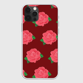 Чехол для iPhone 12 Pro Max с принтом Розы на красном в Санкт-Петербурге, Силикон |  | black | botany | flowers | pattern | plant | red | rose | white | белый | ботаника | красный | растение | роза | узор | цветы | черный