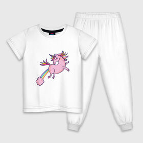 Детская пижама хлопок с принтом Единорог пукает радугой в Санкт-Петербурге, 100% хлопок |  брюки и футболка прямого кроя, без карманов, на брюках мягкая резинка на поясе и по низу штанин
 | Тематика изображения на принте: chubby | fart | pink | rainbow | unicorn | газ | газы | единорог для детей | единорожка | животное | конь | лошадка | на радуге | неприличный единорог | облако | облачко | прикол | радуга | рог | розовое облако