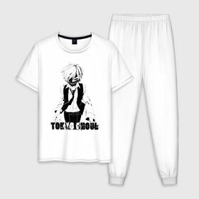 Мужская пижама хлопок с принтом Токийский гуль Канеки Кен в Санкт-Петербурге, 100% хлопок | брюки и футболка прямого кроя, без карманов, на брюках мягкая резинка на поясе и по низу штанин
 | anime | kaneki ken | tokyo ghoul | tokyo ghoul: re | аниме | анимэ | гули | джузо сузуя | канеки кен | кузен йошимура | наки | нишики нишио | ре | ренджи йомо | ризе камиширо | токийский гуль | тоука киришима | ута