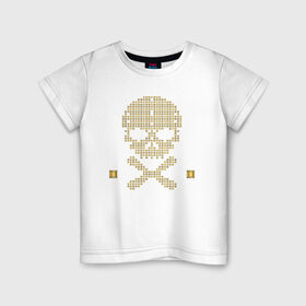 Детская футболка хлопок с принтом Золотой череп в Санкт-Петербурге, 100% хлопок | круглый вырез горловины, полуприлегающий силуэт, длина до линии бедер | gold | абстракция | золото | кости | скелет | чеперушка | череп
