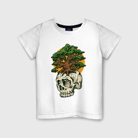 Детская футболка хлопок с принтом Дерево из черепа в Санкт-Петербурге, 100% хлопок | круглый вырез горловины, полуприлегающий силуэт, длина до линии бедер | абстракция | дерево | дуб | кости | скелет | чеперушка | череп