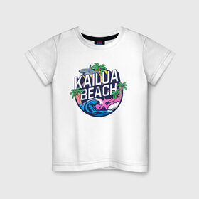 Детская футболка хлопок с принтом Kailua beach в Санкт-Петербурге, 100% хлопок | круглый вырез горловины, полуприлегающий силуэт, длина до линии бедер | kailua beach | акула | закат | отдых | пальма | пляж
