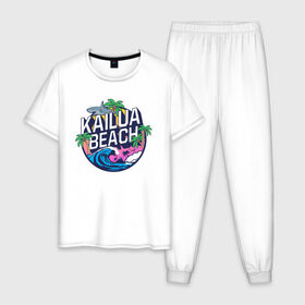 Мужская пижама хлопок с принтом Kailua beach в Санкт-Петербурге, 100% хлопок | брюки и футболка прямого кроя, без карманов, на брюках мягкая резинка на поясе и по низу штанин
 | kailua beach | акула | закат | отдых | пальма | пляж