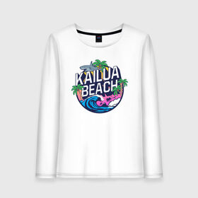 Женский лонгслив хлопок с принтом Kailua beach в Санкт-Петербурге, 100% хлопок |  | kailua beach | акула | закат | отдых | пальма | пляж