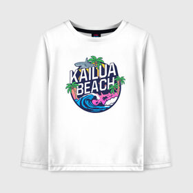 Детский лонгслив хлопок с принтом Kailua beach в Санкт-Петербурге, 100% хлопок | круглый вырез горловины, полуприлегающий силуэт, длина до линии бедер | kailua beach | акула | закат | отдых | пальма | пляж