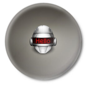 Значок с принтом Daft Punk Hello в Санкт-Петербурге,  металл | круглая форма, металлическая застежка в виде булавки | ги мануэль де омем кристо | ню диско | синти поп | техно | тома бангальтер | фанк | французский хаус | электроник рок