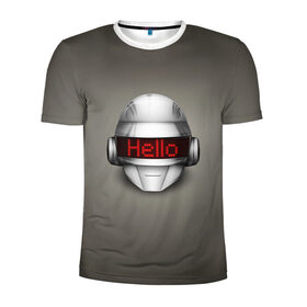 Мужская футболка 3D спортивная с принтом Daft Punk Hello в Санкт-Петербурге, 100% полиэстер с улучшенными характеристиками | приталенный силуэт, круглая горловина, широкие плечи, сужается к линии бедра | Тематика изображения на принте: ги мануэль де омем кристо | ню диско | синти поп | техно | тома бангальтер | фанк | французский хаус | электроник рок
