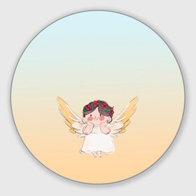 Коврик для мышки круглый с принтом акварельный ангелок в Санкт-Петербурге, резина и полиэстер | круглая форма, изображение наносится на всю лицевую часть | акварель | ангел | ангелок | ангелочек | крылья | купидон | милашка | персонаж | рисунок | чиби