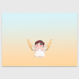 Поздравительная открытка с принтом акварельный ангелок в Санкт-Петербурге, 100% бумага | плотность бумаги 280 г/м2, матовая, на обратной стороне линовка и место для марки
 | акварель | ангел | ангелок | ангелочек | крылья | купидон | милашка | персонаж | рисунок | чиби