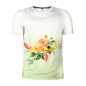 Мужская футболка 3D спортивная с принтом букет рисунок в Санкт-Петербурге, 100% полиэстер с улучшенными характеристиками | приталенный силуэт, круглая горловина, широкие плечи, сужается к линии бедра | акварель | арт | букет | весна | лето | природа | рисунок | свежесть | цветы