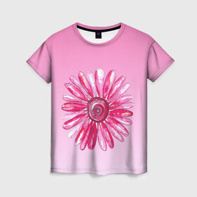 Женская футболка 3D с принтом розовая ромашка в Санкт-Петербурге, 100% полиэфир ( синтетическое хлопкоподобное полотно) | прямой крой, круглый вырез горловины, длина до линии бедер | акварель | арт | весна | гортензия | лето | природа | рисунок | розовый | ромашка | свежесть | цветок | цветы | яркий | ярко