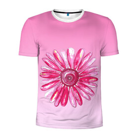 Мужская футболка 3D спортивная с принтом розовая ромашка в Санкт-Петербурге, 100% полиэстер с улучшенными характеристиками | приталенный силуэт, круглая горловина, широкие плечи, сужается к линии бедра | акварель | арт | весна | гортензия | лето | природа | рисунок | розовый | ромашка | свежесть | цветок | цветы | яркий | ярко