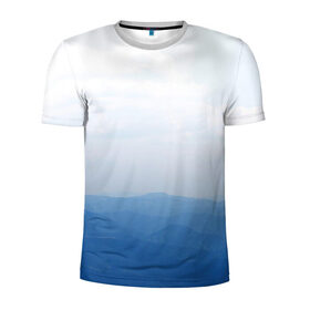 Мужская футболка 3D спортивная с принтом Vertex в Санкт-Петербурге, 100% полиэстер с улучшенными характеристиками | приталенный силуэт, круглая горловина, широкие плечи, сужается к линии бедра | vertex | белое | голубое | горы | небо