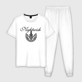 Мужская пижама хлопок с принтом Nightwish Logo / Найтвиш (Z) в Санкт-Петербурге, 100% хлопок | брюки и футболка прямого кроя, без карманов, на брюках мягкая резинка на поясе и по низу штанин
 | music | night wish | nightwish | nuclear blast | rock | spinefarm | лого | музыка | найт виш | найтвиш | рок | симфоник метал | тарья турунен | флор янсен