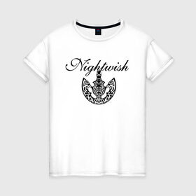 Женская футболка хлопок с принтом Nightwish Logo / Найтвиш (Z) в Санкт-Петербурге, 100% хлопок | прямой крой, круглый вырез горловины, длина до линии бедер, слегка спущенное плечо | music | night wish | nightwish | nuclear blast | rock | spinefarm | лого | музыка | найт виш | найтвиш | рок | симфоник метал | тарья турунен | флор янсен