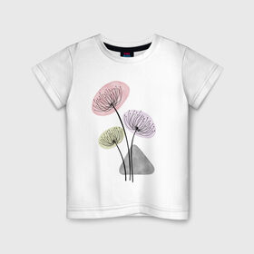 Детская футболка хлопок с принтом Одуванчики в Санкт-Петербурге, 100% хлопок | круглый вырез горловины, полуприлегающий силуэт, длина до линии бедер | зонтики | лето | растения | серый. одуванчик | сиреневый | сухоцветы | цветы