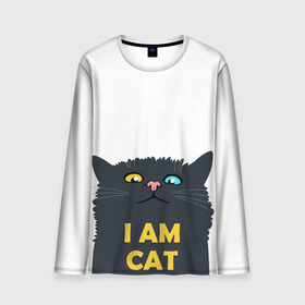 Мужской лонгслив 3D с принтом I AM CAT в Санкт-Петербурге, 100% полиэстер | длинные рукава, круглый вырез горловины, полуприлегающий силуэт | animal | cat | i am cat | meow | животное | зверь | кот | кошка | мяу