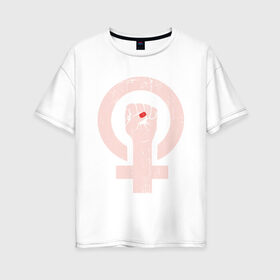 Женская футболка хлопок Oversize с принтом Женская революция в Санкт-Петербурге, 100% хлопок | свободный крой, круглый ворот, спущенный рукав, длина до линии бедер
 | feminism composition | женщина | ногти | революция | рука