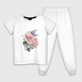 Детская пижама хлопок с принтом Цветы в Санкт-Петербурге, 100% хлопок |  брюки и футболка прямого кроя, без карманов, на брюках мягкая резинка на поясе и по низу штанин
 | Тематика изображения на принте: букет | весна | любовь | март | роза