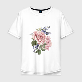 Мужская футболка хлопок Oversize с принтом Цветы в Санкт-Петербурге, 100% хлопок | свободный крой, круглый ворот, “спинка” длиннее передней части | букет | весна | любовь | март | роза